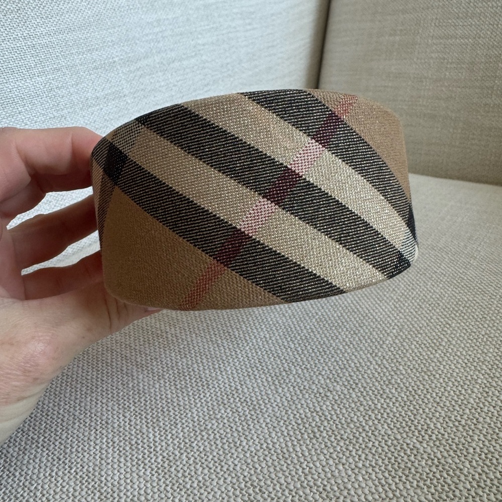 Burberry Beige Black Plaid Headband with subtle metallic sparkle.